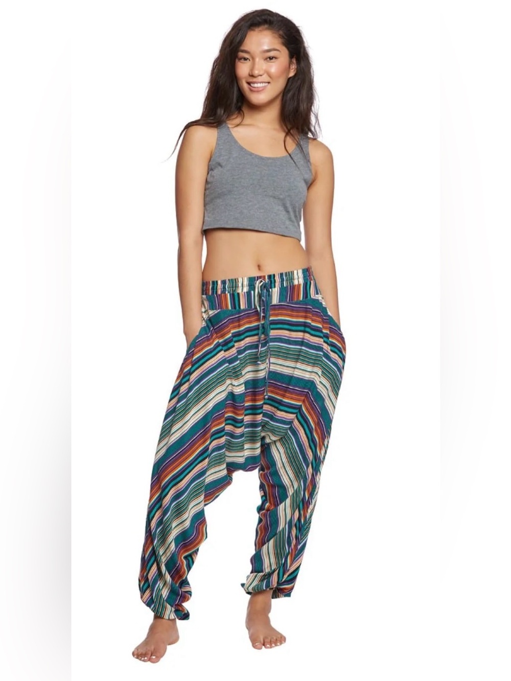 BUDDHA Striped Harem Pants - Multicolor 100% cotton Size MEDIUM